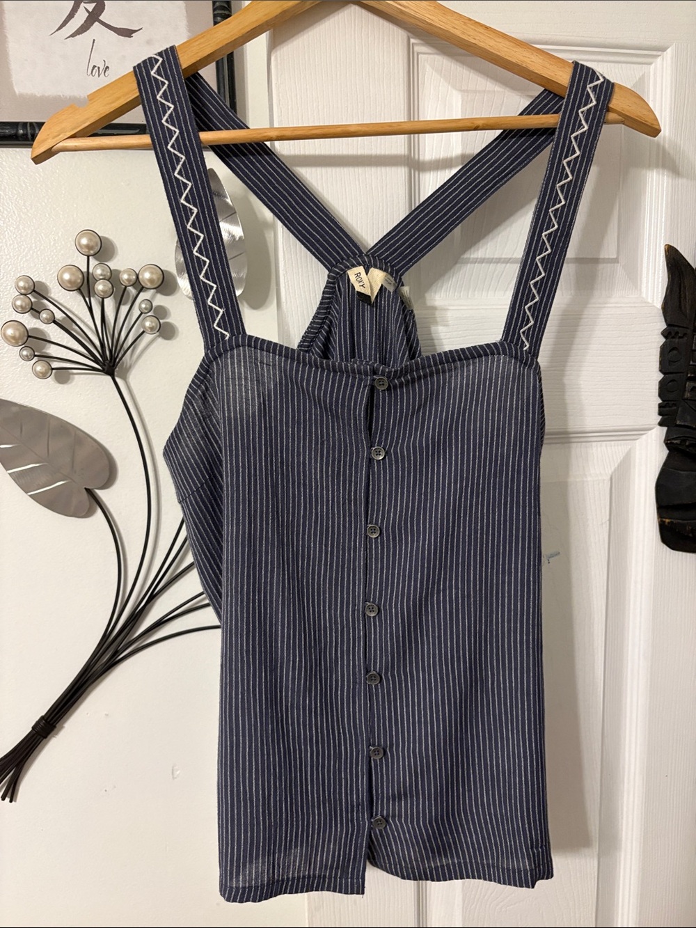 Roxy Navy Blue Pinstripe Button-Front Tank Top